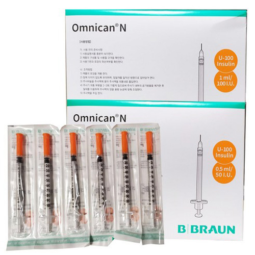 (2) B.BRAUN 비브라운 인슐린주사기 Omnican31G 8mm 1cc 100개/팩
